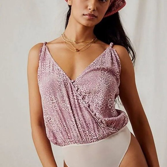 NWT Free People Siren Song Sleeveless Wrap Bodysuit with thong back sz L - Picture 1 of 7